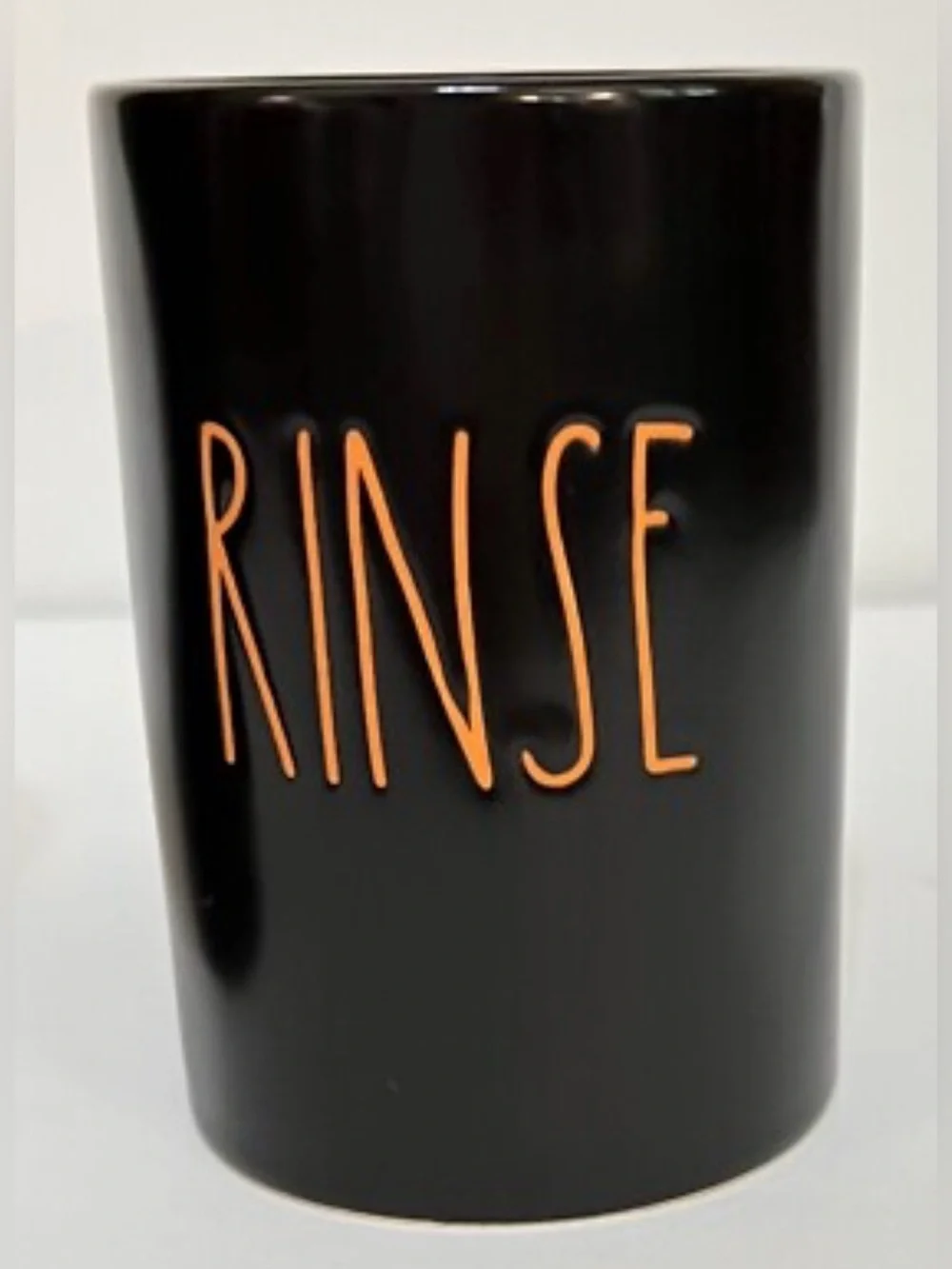 NWOT Rae Dunn Black 'RINSE' Ceramic Bathroom Tumbler Cup Orange